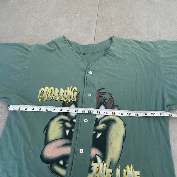 Vintage 90s Tasmanian Devil "Crossing the line" Baseball Jersey MLB Looney Toons - Picture 6 of 7